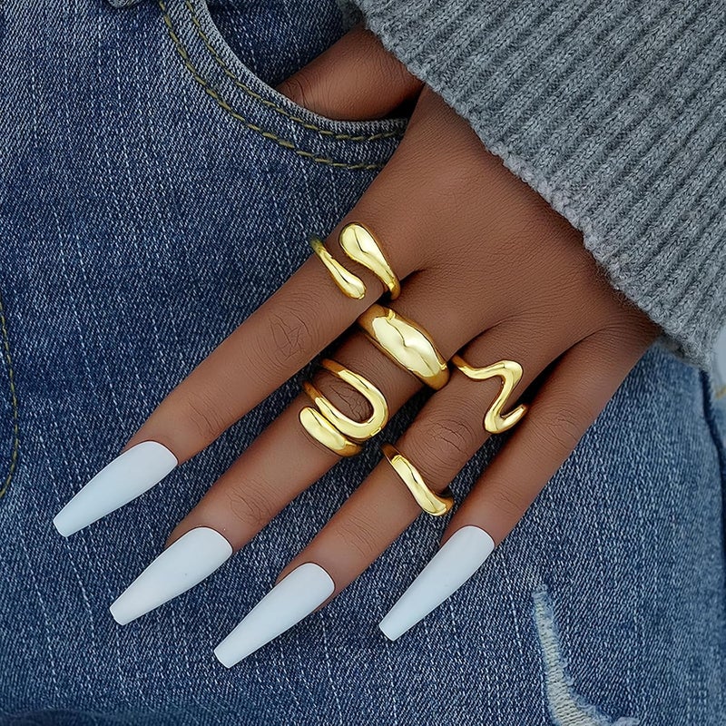 17mile Chunky Gold Stackable Rings for Women Non Tarnish, 18K Gold-Plated Statement Open Stacking Rings, Knuckle Band Ring Set - Image 3